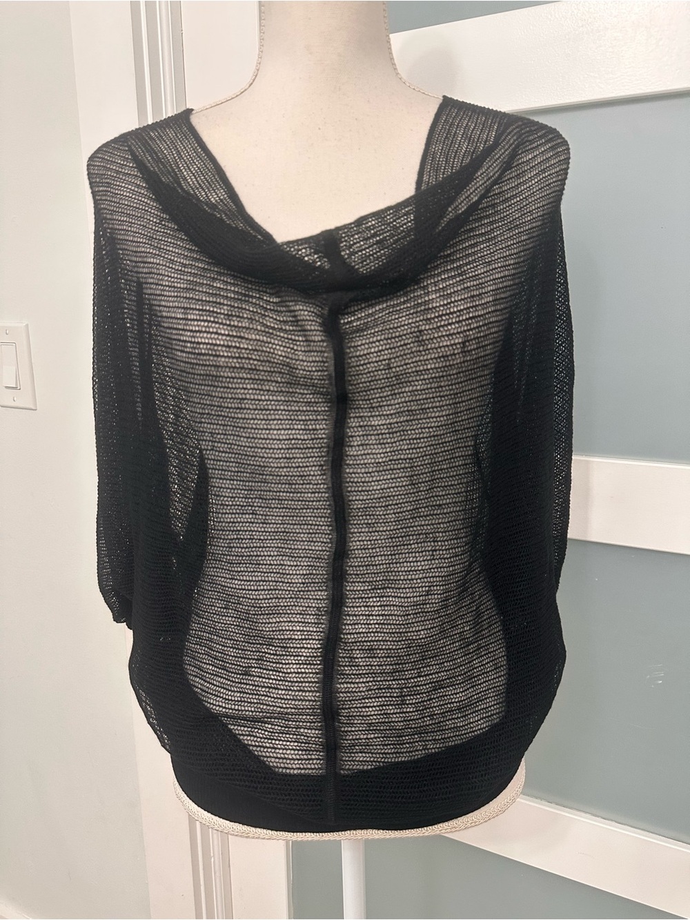 AllSaints Sheer Black Knit Mesh Cowl Neck Batwing Top Small Fairy Grunge Goth - Picture 4 of 8